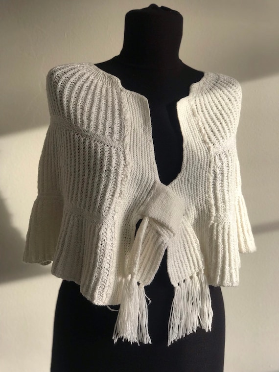 Vintage Snow White Wedding Bolero / Shrug / 1970s