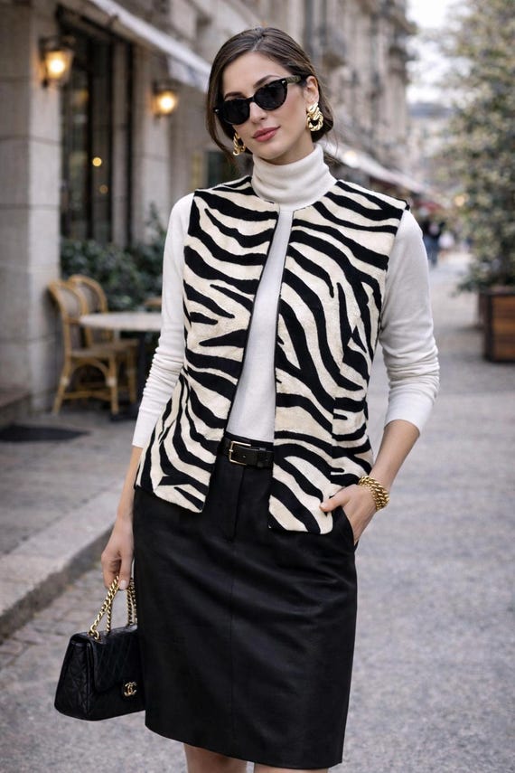 Vintage 80s Zebra Print Faux Fur Vest – Statement Animal Print