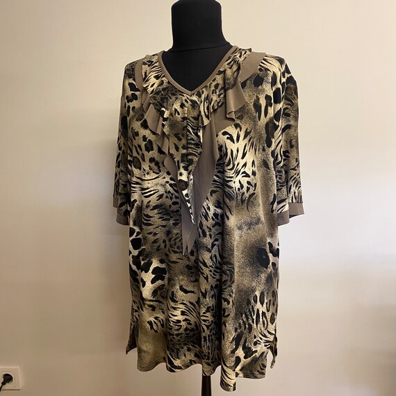 トップス 80's 90's Vintage Leopard Shirts Leopard Print Blouse 90s Semi-sheer Animal Print Button up Shirt