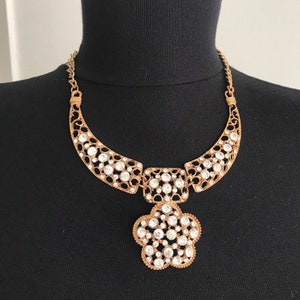 1980s Vintage Necklace with Rhinestones / Women&#39;s Statement Necklace / Rhinestone Necklace / Pendant Necklace / Mother&#39;s Day Gift