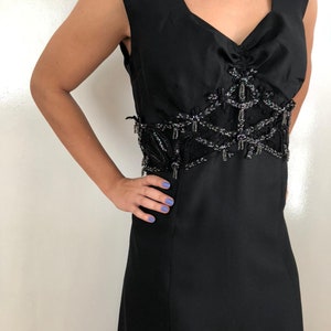 1980s Vintage Black Dress with Sequin Details, Vintage Maxi Black Dress, Ankle Length Dress