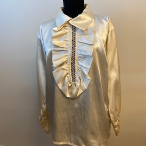 1970s Vintage Off White Silk Blouse with Unique Collar / Women’s Vintage Blouse / Handmade Vintage Shirt