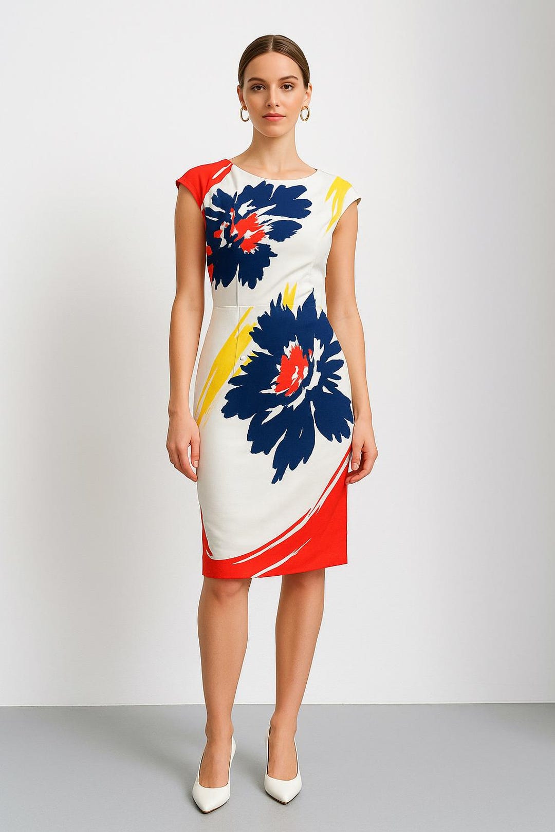 1990s Floral Sheath Dress – Vintage Sleeveless Midi, Bold Print - Etsy