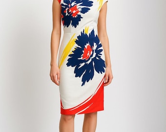 1990s Floral Sheath Dress – Vintage Sleeveless Midi, Bold Print
