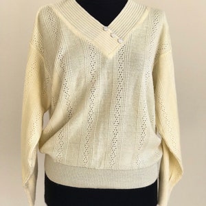 Vintage 80s Ivory Knitwear Blouse / Long Sleeve Blouse / 80s Blouse / Women’s Knitwear