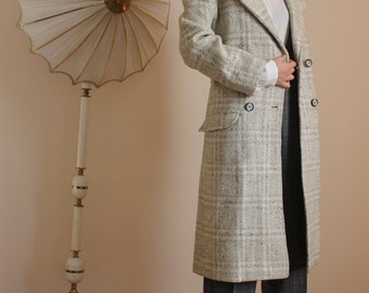 Vintage 80s Grey Coat Double Breasted Long Winter Coat with Shoulder Pads, Outerwear Jacket Maxi Coat