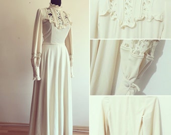 Vintage Gown / Vintage Dress / 80s Romantic Dress with Guipure Lace Details / Wedding Dress / Vintage Wedding Gown