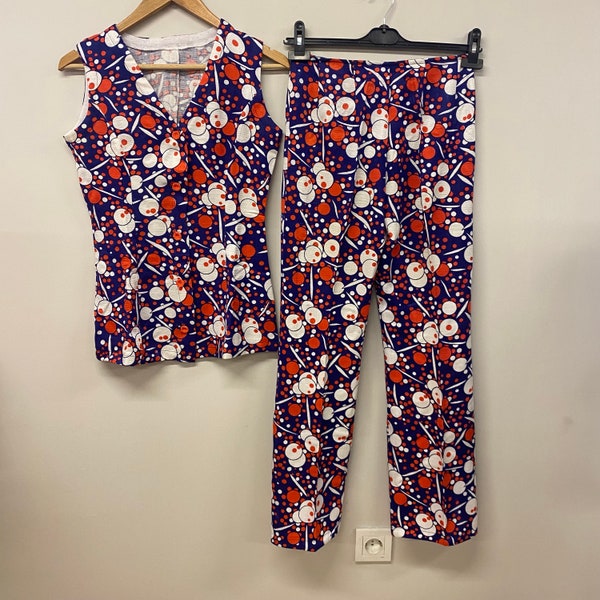 Vintage 70s Abstract Pattern Two Piece Suit / Women’s Pants Suit / Women’s Vest Suit