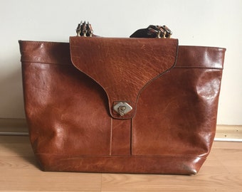 Vintage Brown Genuine Leather Handbag, 80s Leather Purse, Women's Purse, Shoulder Bag, Vintage messenger bag