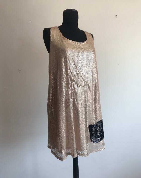 Vintage Sequin Mini Dress / Sequin Dress / Beige … - image 2