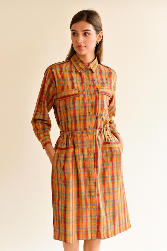 plaid shirt dress midi Dylin Plaid Wrap Tie Midi Shirt Dress in Olive