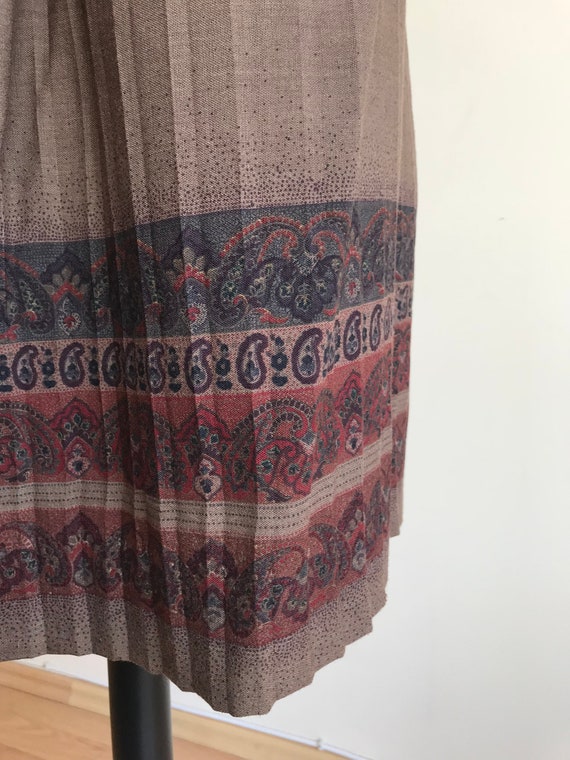 80s vintage midi pleated light brown skirt with p… - image 4