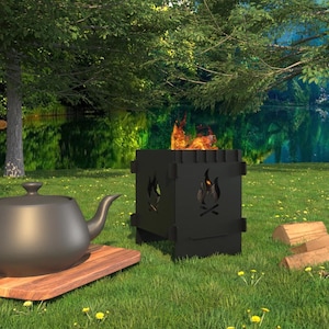 Caja de fuego con estuche de transporte, fogón portátil, fogón plegable, fogón, caja de fuego, bushbox, fogata, bushcraft, parrilla, senderismo, regalo de camping
