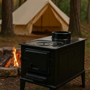 Handmade enamel mini camping wood stove - off-grid heating solution
