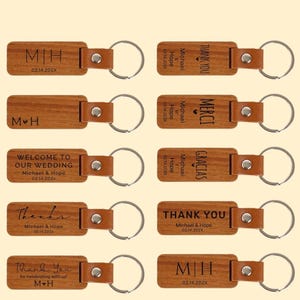 30pcs Personalized Wooden Keychains | Custom Engraved Rustic Wedding Favors | Thank You Gifts for Guests | Custom Name Wood Key Rings B36