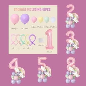 Pastel Macaron Balloon Set with Pink Number: Birthday Baby Shower Decor