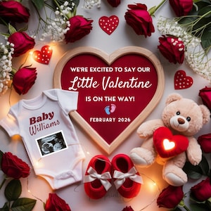 Valentines Day Pregnancy Announcement Digital, Baby Announcement Template, February Gender Neutral Baby Reveal, February 2026 Baby Reveal