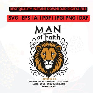 Man of Faith Lion PNG, Lion of Judah, Christian PNG,Man of God Svg, Jesus svg, Cross SVG, Christian svg png, Man of Faith svg, Religious Svg