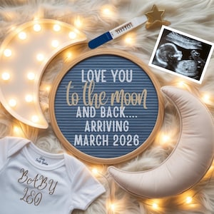 Love you to the Moon Pregnancy Announcement | Gender Neutral Digital Baby Reveal | Wish Upon a Star Editable Template for Social Media