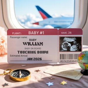 Digital Plane Ticket Pregnancy Announcement – Editable Travel-Themed Baby Reveal Template for Social Media – Not Printable