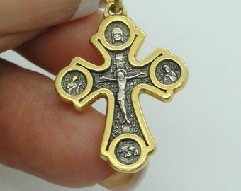 Russian Orthodox Cross 925 sterling silver & 24K Gold Pendant from jerusalem, christian pendant,hollyland cross ,gift for,christmas (c p436)