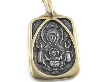 New Unique sterling silver 925 & gold Russian Orthodox medallion. Icon Pendant (cp 4007)