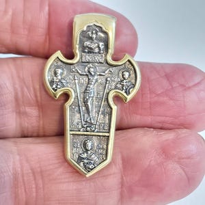 Religious Charm Cross Pendant Sterling Silver & 24K Gold Plated  Russian Church Orthodox Cross Handmade Crucifix Eastern Christmas (cr 429)