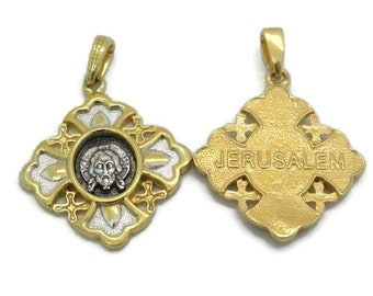 New Unique 925 sterling silver & 24K Gold Plated Medallion Russian Orthodox Church Cross Pendant Easter Religious Jewelry Holly land (c433 )