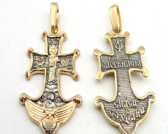 Kreuz Anker Sterling Silber vergoldet Medaillon Anhänger kyostasche Kirche Weihnachten Ostern religiöser Schmuck speichern und schützen Geschenk (cr 4006)