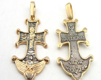 Cross Anchor Sterling Silver Gold plated Medallion Pendant Orthodox Church Christmas Easter Religious Jewelry Save and Protect gift(cr 4006)