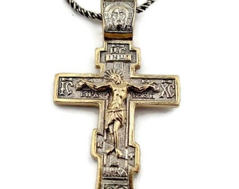 Wonderful work,silver cross 24K Gold Plated,Russian Orthodox Cross,eastern orthodox cross necklace Hand made cross ,gift,christmas (cr 4072