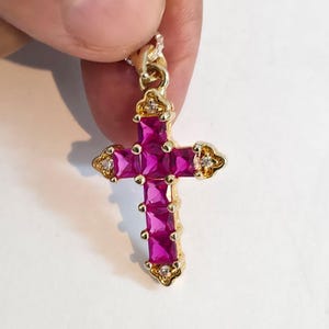 Gemstone Cross, 24k Gold Plating, Israeli Jewelry, Jewelacross, Russian Cross Pendant, Orthodox cross, Gold Cross with Quartz & CZ, Gift(46)