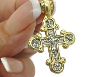 Sterling Silver & 24K Gold Plated Russian Orthodox Cross. Hand made cross. Gift!!!  (c p426)