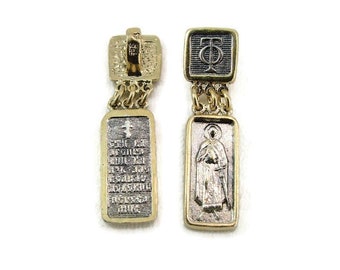 Charm Medallion, Sterling Silver & 9k Yellow Gold Pendant, Orthodox Russian Church, Religious Jewelry, Christian Eastern Gift (4088
