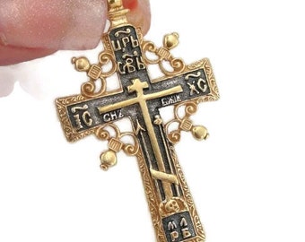 cross Magnificent Handcrafted Antique Gold Silver Huge Cross Pendant