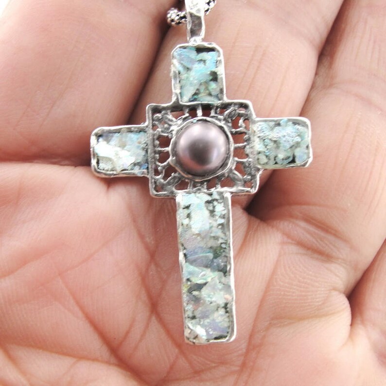 Hadar Jewelry Israel Antique Roman Glass Cross Pendant Etsy