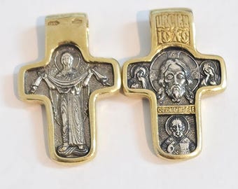 Grande Croix Pendentif Orthodoxe En Argent Sterling 925 Et Or - Bijou Religieux De Jérusalem - Neuf Avec étiquettes