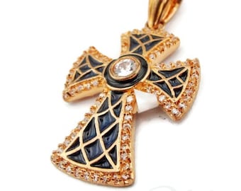 Religious Jewelry Gemstone Cross 24k Gold Plated Made in Israel cz Cross Pendant, Gold Cross with CZ Gift Easter (cr 4011)