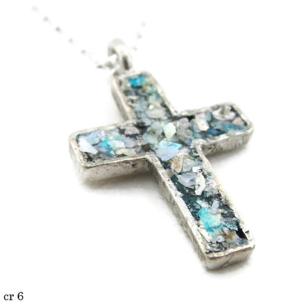 Christian Crucifix Eastern Cross with Roman Glass Religious Jewelry 925 Sterling Silver Russian Church Orthodox Cross Charm Pendant(cr 6)