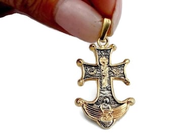 Charm Cross Pendant Religious Jewelry Sterling Silver 925 & Gold plated 24k Eastern Christian Church Made in Israel Handmade Gift (cr 4006)