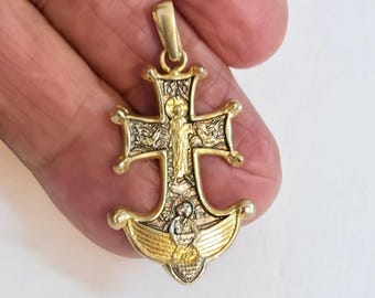 Charm Kreuz Anhänger Religiöses Schmuck Sterling Silber 925 vergoldet 24k Östliche christliche Kirche Made in Israel handgemachtes Geschenk (cr 4006)
