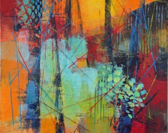 Original Abstract Art, Forest Song 1, Tree Landscape Painting