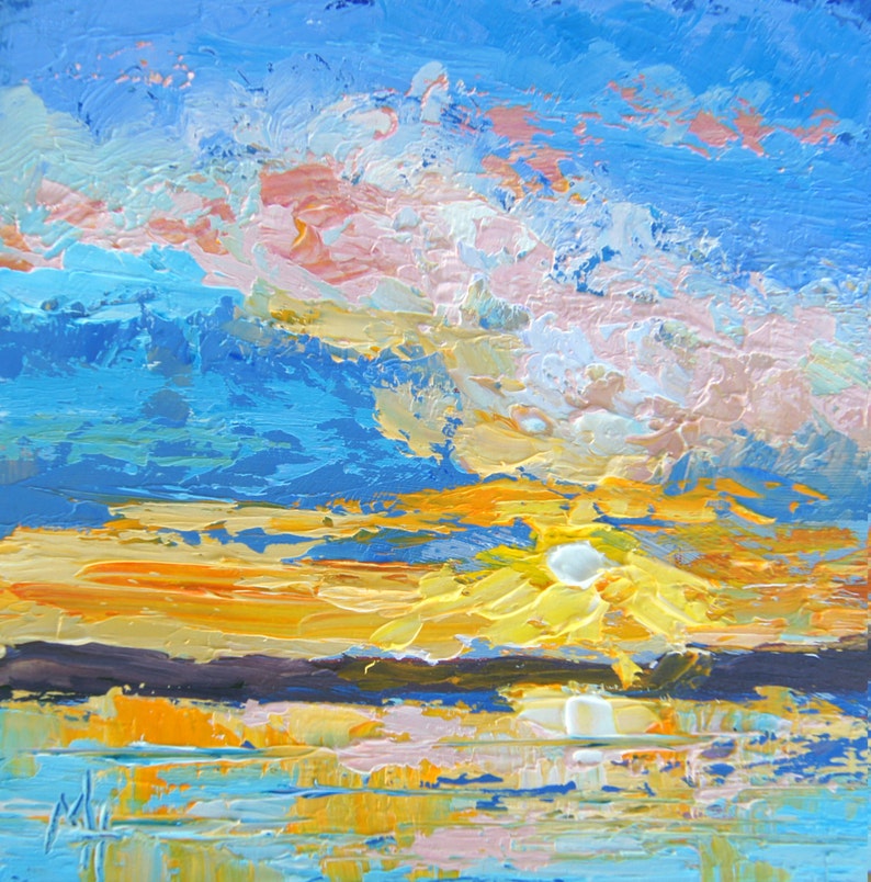 Original Impressionist Landscape Painting  Sunset Sunrise oil image 0