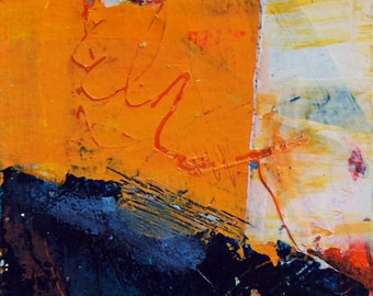 Original Miniature Colourful Contemporary Art. Abstract Notes with orange