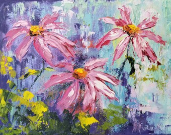 Pink Gerbera Daisies Original Flower Oil Painting,  - Above the Crowd