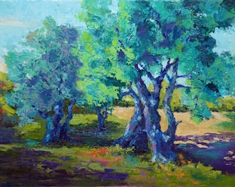 Original Impressionist Landscape Painting of Ancient Olive Trees