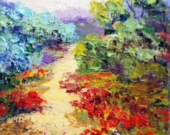 Original Landscape Oil Painting - Sunshine Stroll- Impressionist Provence palette knife