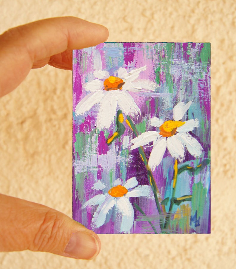 Flower ACEO painting  Mini art trading card original ATC  image 0