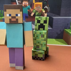 ALL characters Garrett, Steve, Creeper & TNT like figurine, cut and paste cut out for kids party, games, rainy day activities, indoor craft