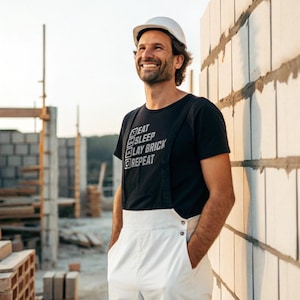 Eat Sleep Lay Bricks Repeat T-Shirt | Bricklayer Shirt Gift | Funny Construction Worker T-Shirt | Craftsman Saying Shirt Men